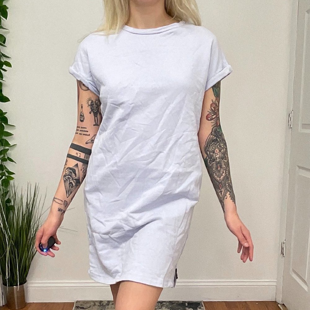 Fire + Ice Pullover Crew Neck Anica Shift Dress Short Sleeve Size S Blue